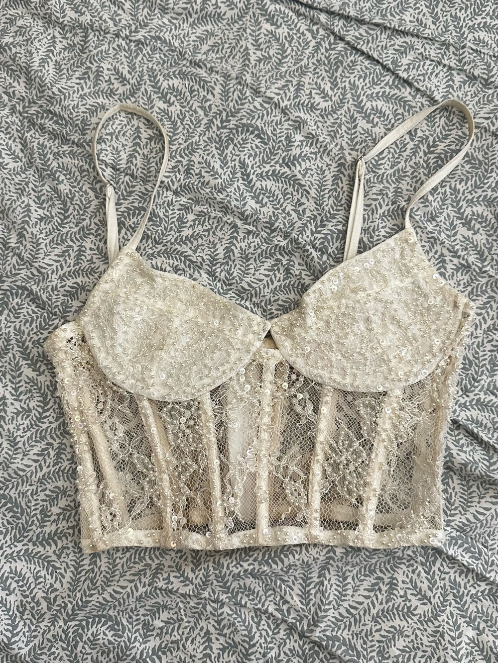 Sequin Lace Bustier Bandeau Top in Ivory